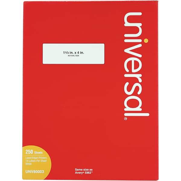 UNIVERSAL - 4" Long, White Paper Laser Label - For Inkjet Printers, Laser Printers - Best Tool & Supply