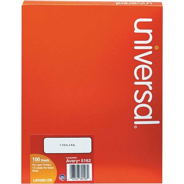 UNIVERSAL - 4" Long, White Paper Laser Label - For Inkjet Printers, Laser Printers - Best Tool & Supply