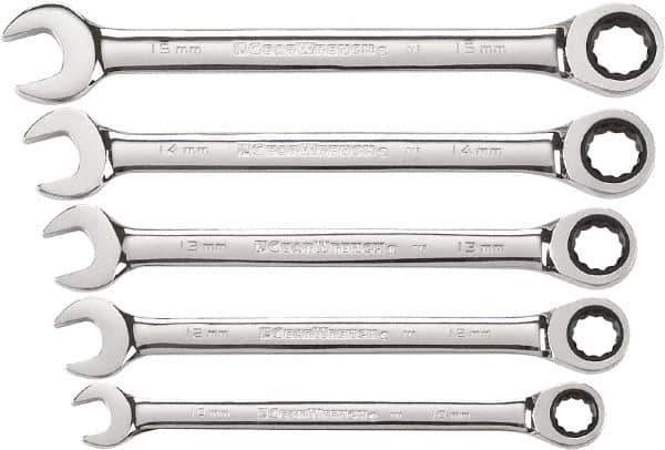 GearWrench - 5 Piece, 10mm to 15mm, 12 Point Combination Wrench Set - Metric Measurement Standard, Chrome Finish - Best Tool & Supply