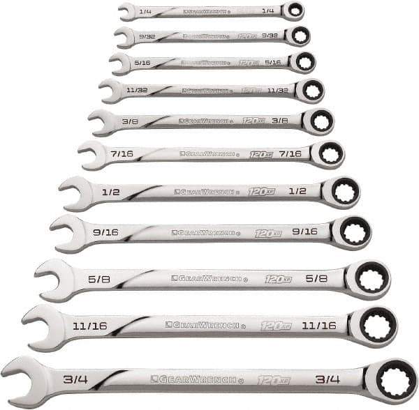 GearWrench - 11 Piece, 1/4" to 3/4", Ratcheting Combination Wrench Set - Inch Measurement Standard, Chrome Finish - Best Tool & Supply