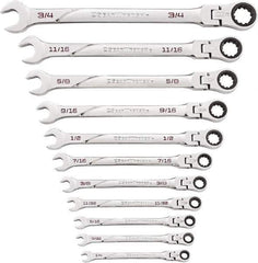 GearWrench - 11 Piece, 1/4" to 3/4", Ratcheting Flexhead Combination Wrench Set - Inch Measurement Standard, Chrome Finish - Best Tool & Supply