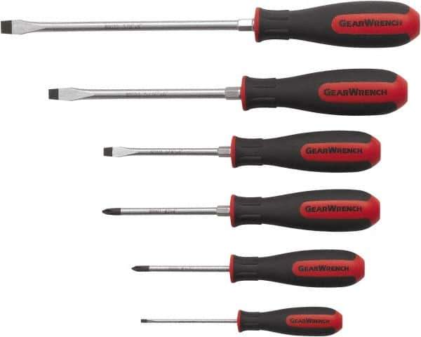 GearWrench - 6 Piece Phillips & Slotted Screwdriver Set - Blade Sizes: Length 3, 4, 6 & 8, Bit Sizes: Philips #1 to #2 - Best Tool & Supply