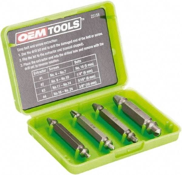 OEM Tools - Screw Extractor - #1, #2, #3, #4" Extractor for #4 to #7, #8 to #10, #11 to #14, #16 to #24 Screw - Best Tool & Supply