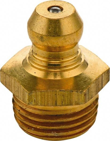 Umeta - Straight Head Angle, 1/8-28 BSPT Brass Standard Grease Fitting - 11mm Hex, 15mm Overall Height, 5.5mm Shank Length - Best Tool & Supply