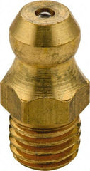 Umeta - Straight Head Angle, M5x0.8 Metric Brass Standard Grease Fitting - 7mm Hex, 15mm Overall Height, 5.5mm Shank Length - Best Tool & Supply