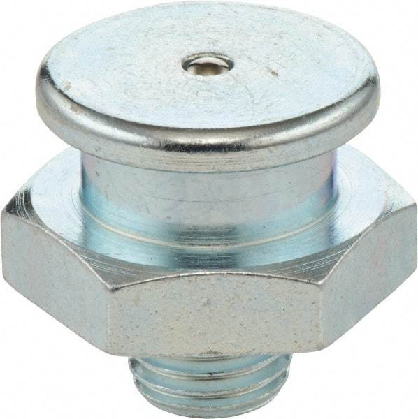 Umeta - Straight Head Angle, M8x1.25 Metric Steel Button-Head Grease Fitting - 17mm Hex, 17mm Overall Height - Best Tool & Supply