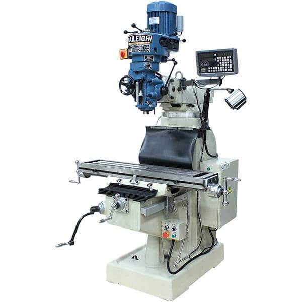 Baileigh - 9" Table Width x 42" Table Length, Step Pulley Control, 1 Phase Knee Milling Machine - R8 Spindle Taper, 3 hp - Best Tool & Supply