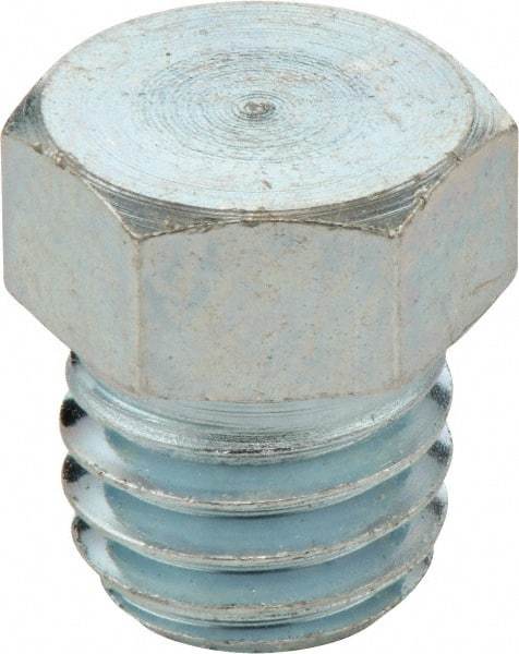 Umeta - Straight Head Angle, M6x1 Metric Steel Plug-Style Grease Fitting - 7mm Hex, 8.5mm Overall Height - Best Tool & Supply