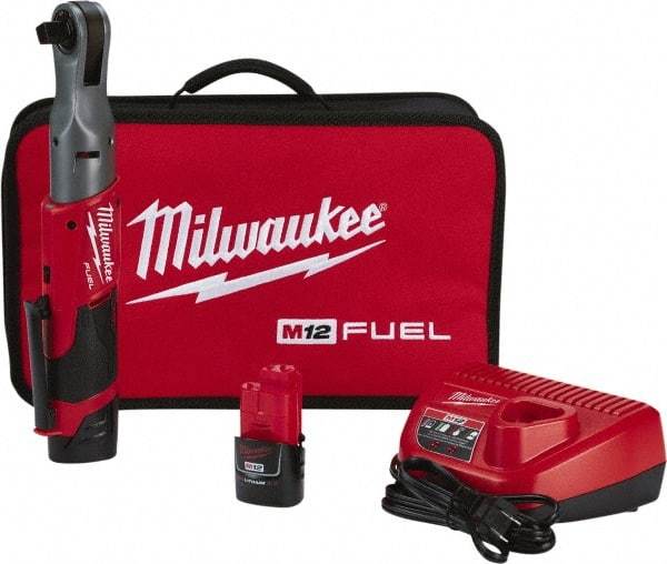 Milwaukee Tool - 1/2" Drive 12 Volt Pistol Grip Cordless Impact Wrench & Ratchet - 175 RPM, 60 Ft/Lb Torque, 2 Lithium-Ion Batteries Included - Best Tool & Supply