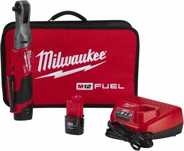 Milwaukee Tool - 3/8" Drive 12 Volt Pistol Grip Cordless Impact Wrench & Ratchet - 200 RPM, 55 Ft/Lb Torque, 2 Lithium-Ion Batteries Included - Best Tool & Supply