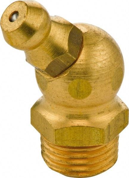 Umeta - 45° Head Angle, M10x1 Metric Brass Standard Grease Fitting - 11mm Hex, 25mm Overall Height, 5.5mm Shank Length - Best Tool & Supply