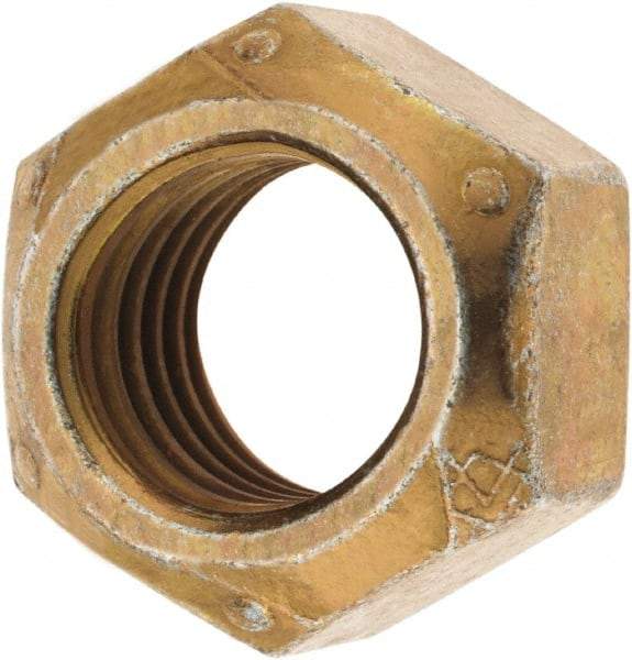 Made in USA - 1-8 Grade C Hex Lock Nut with Distorted Thread - Zinc Yellow with Wax Finish - Best Tool & Supply