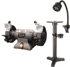 Jet - 8" Wheel Diam x 1" Wheel Width, 1 hp Grinder - 0.63" Arbor Hole Diam, 1 Phase, 3,450 Max RPM, 115 Volts - Best Tool & Supply