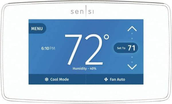 White-Rodgers - 50 to 99°F, 4 Heat, 2 Cool, Touch Screen Programmable Wi-Fi Universal Thermostat - 20 to 30 Volts, 1-1/4" Inside Depth x 1.77" Inside Height x 5-1/4" Inside Width, Horizontal Mount - Best Tool & Supply