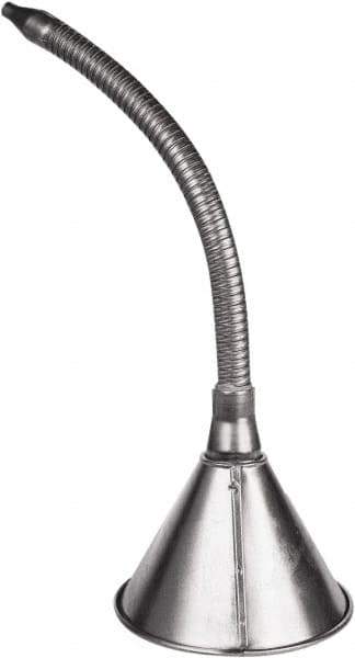 Funnel King - 1 Qt Capacity Galvanized Steel Funnel - 6-3/8" Mouth OD, 7/16" Tip OD, 14" Flexible Spout, Silver - Best Tool & Supply