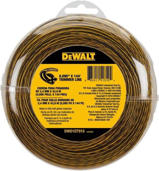 DeWALT - 0.095" Diam, 144' Long String Trimmer Replacment Line - For DCST920B, DCST920P1, DCST970X1, DCST990B, DCST990H1, DCST990M1 - Best Tool & Supply