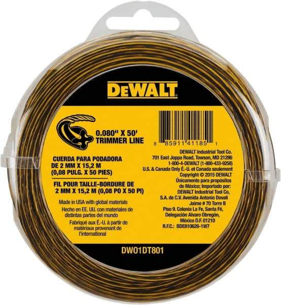 DeWALT - 0.08" Diam, 50' Long String Trimmer Replacment Line - For DCST920B, DCST920P1, DCST970X1, DCST990B, DCST990H1, DCST990M1 - Best Tool & Supply