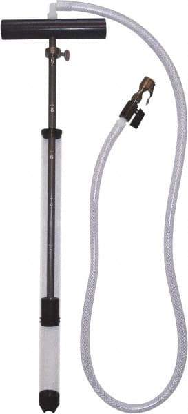 LiquiTube - 12.8 Strokes per Gal, 1/8" Outlet, 0.46 GPM, Aluminum, Brass, PVC & Plastic Hand Operated Drum Pump - 10 oz per Stroke, 22-1/4" OAL, For 5 Gal Drums, For Tire Sealants - Best Tool & Supply