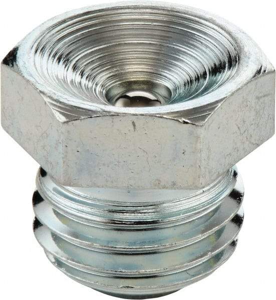 Umeta - Straight Head Angle, M10x1 Metric Steel Flush-Style Grease Fitting - 11mm Hex, 9.5mm Overall Height, 6.5mm Shank Length, Zinc Plated Finish - Best Tool & Supply