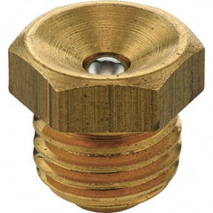 Umeta - Straight Head Angle, M8 Metric Brass Flush-Style Grease Fitting - 9mm Hex, 9.5mm Overall Height, 6.5mm Shank Length - Best Tool & Supply