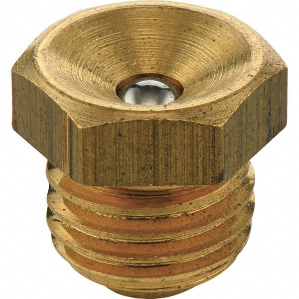 Umeta - Straight Head Angle, M6x1.0 Metric Brass Flush-Style Grease Fitting - 7mm Hex, 9mm Overall Height, 6mm Shank Length - Best Tool & Supply