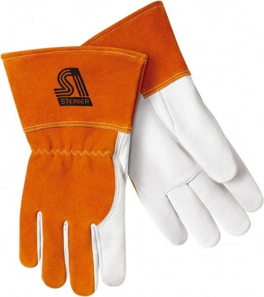 Steiner - Size L Cotton Lined Goatskin Welding Glove - Gauntlet Cuff, Straight Thumb, Thumb Strap, For MIG - Best Tool & Supply