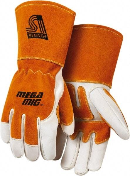 Steiner - Size L Cotton Lined Cowhide Welding Glove - Gauntlet Cuff, Wing Thumb, For MIG - Best Tool & Supply