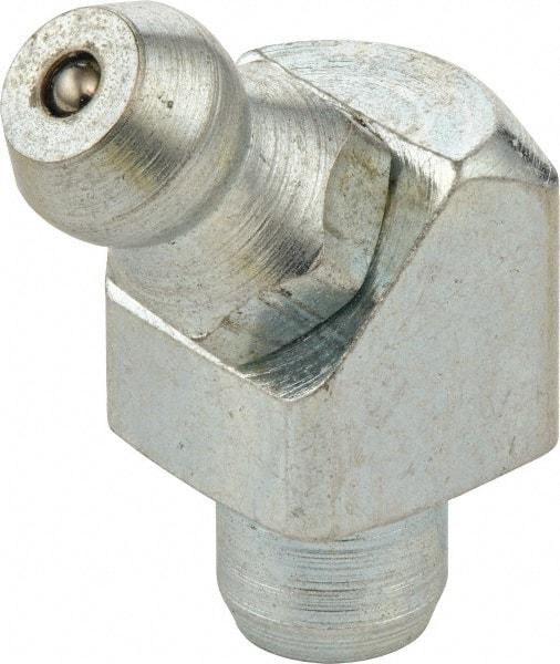 Umeta - 45° Head Angle, M10 Drive-In Steel Drive-In Grease Fitting - 11mm Hex, 20.5mm Overall Height, 5.5mm Shank Length, Zinc Plated Finish - Best Tool & Supply