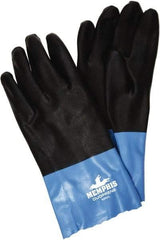 MCR Safety - Size S (7), 12" Long, 53 mil Thick, Supported, Neoprene Chemical Resistant Gloves - Rough Finish, Interlock Knit Lined, Black/Blue - Best Tool & Supply