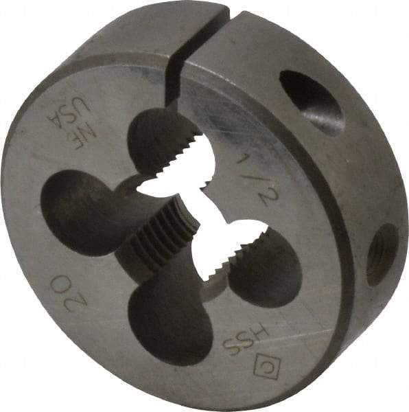 Cle-Line - 1/2-20 UNF Thread, 1-1/2" Outside Diam High Speed Steel Round Die - 1/2" Thick, Right Hand Thread, Adjustable - Exact Industrial Supply