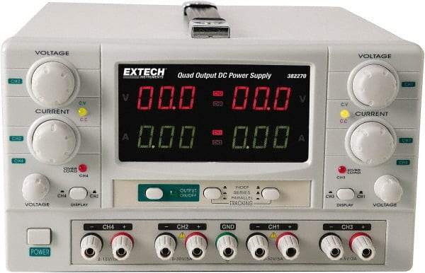 Extech - 150 Watt, 0 to 5 Amp, 0 to 30 VDC Output, Benchtop Power Supply - 2 Outputs, 10.2 Inch Wide x 14-1/2 Inch Deep x 6.3 Inch High - Best Tool & Supply