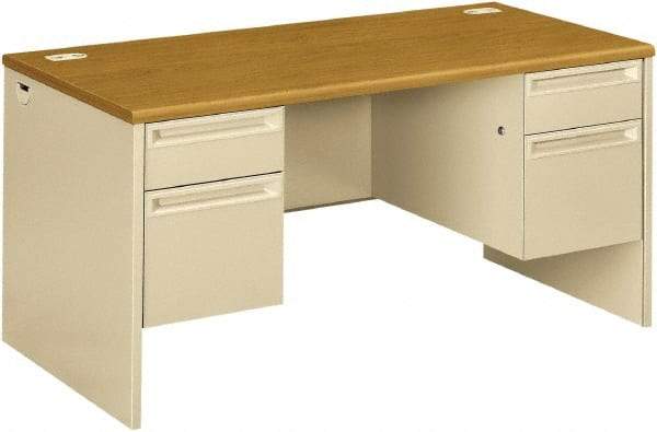 Hon - Steel-Reinforced High-Pressure Laminate Double Pedestal Desk - 60" Wide x 30" Deep x 29-1/2" High, Harvest/Putty - Best Tool & Supply