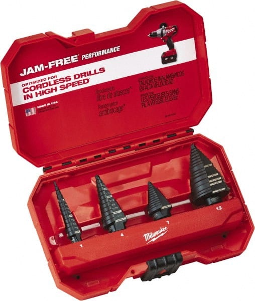 Milwaukee Tool - 1/8 to 1-3/8", Oxide Finish, High Speed Steel Step Drill Bit Set - Best Tool & Supply