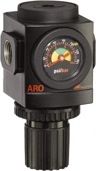 ARO/Ingersoll-Rand - 1/2 NPT Port, 210 CFM, Aluminum Standard Regulator - 0 to 140 psi Range, 250 Max psi Supply Pressure, 1/8" Gauge Port Thread, 3.15" Wide x 5.472" High - Best Tool & Supply