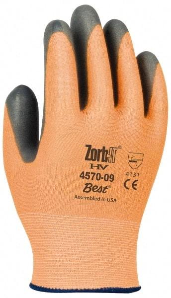 SHOWA - Size S (7) Nitrile Coated Nylon General Protection Work Gloves - For General Purpose, Elastic Band Cuff, Full Fingered, Orange, Paired - Best Tool & Supply