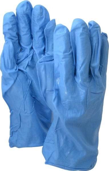 SHOWA - Size 2XL (11), 12" Long, 9 mil Thick, Nitrile Chemical Resistant Gloves - Textured Finish, Rolled Cuff, ANSI Abrasion Level 0, ANSI Cut Level 0, ANSI Puncture Level 1, Blue, FDA Approved - Best Tool & Supply