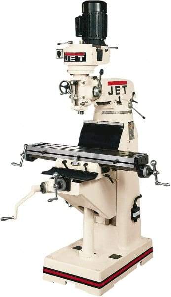 Jet - 7-7/8" Table Width x 35-3/4" Table Length, Step Pulley Control, 1 Phase Knee Milling Machine - R8 Spindle Taper, 1-1/2 hp - Best Tool & Supply