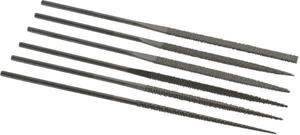 PFERD - 6 Piece Needle Pattern File Set - 5-1/2" Long, 2 Coarseness, Set Includes Flat, Hand, Three Square, Round, Half Round, Square - Best Tool & Supply