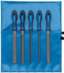 PFERD - 5 Piece American Pattern File Set - 10" Long, Bastard Coarseness, Ergonomic Handle, Set Includes Hand, Three Square, Square, Round, Tapered Half Round - Best Tool & Supply