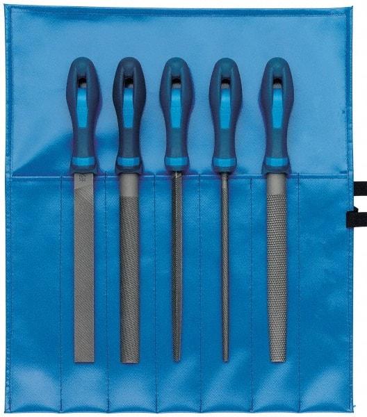 PFERD - 5 Piece American Pattern File Set - 8" Long, Bastard Coarseness, Ergonomic Handle, Set Includes Hand, Square, Half Round, Round, Wood Rasp - Best Tool & Supply