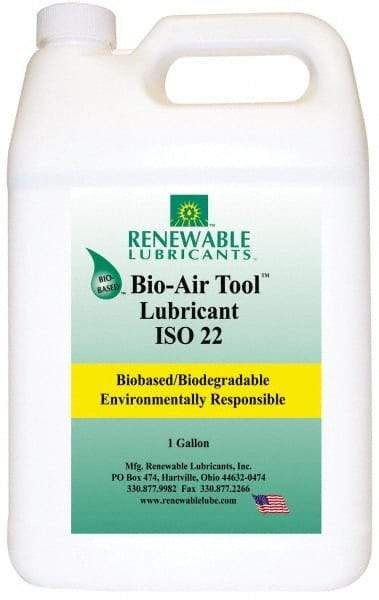 Renewable Lubricants - 1 Gal Bottle, ISO 22, Air Tool Oil - -40°F to 420°, 22.4 Viscosity (cSt) at 40°C, 4.9 Viscosity (cSt) at 100°C, Series Bio-Air - Best Tool & Supply