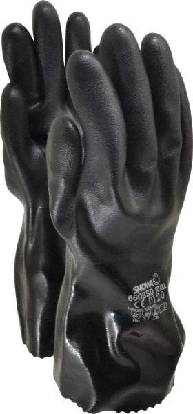 SHOWA - Size XL (10), 12" Long, PVC Chemical Resistant Gloves - Smooth Finish, Cotton Lined, Gauntlet Cuff, Black - Best Tool & Supply