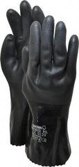 SHOWA - Size L (9), 12" Long, PVC Chemical Resistant Gloves - Smooth Finish, Cotton Lined, Gauntlet Cuff, Black - Best Tool & Supply