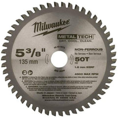 Milwaukee Tool - 5-3/8" Diam, 20mm Arbor Hole Diam, 50 Tooth Wet & Dry Cut Saw Blade - Carbide-Tipped, Standard Round Arbor - Best Tool & Supply