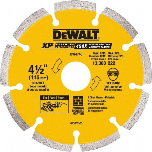 DeWALT - 4-1/2" Diam, 5/8 & 7/8" Arbor Hole Diam, Wet & Dry Cut Saw Blade - Diamond Matrix, Standard Round Arbor - Best Tool & Supply