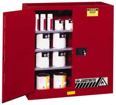 Justrite - 2 Door, 3 Shelf, Red Steel Standard Safety Cabinet for Flammable and Combustible Liquids - 44" High x 43" Wide x 18" Deep, Manual Closing Door, 3 Point Key Lock, 40 Gal Capacity - Best Tool & Supply