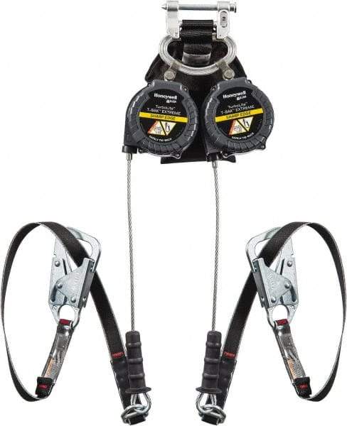 Miller - 11' Long, 420 Lb Capacity, Galvanized Steel Cable Fall Limiter - 3/16" Diam, Locking Snap Hook Connector, Aluminum Carabiner Connector with Integral Shock Pack, Metallic/Black - Best Tool & Supply