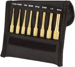 Starrett - 8 Piece, 1/16 to 5/16", Pin Punch Set - Round Shank, Brass, Comes in Pouch - Best Tool & Supply