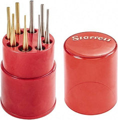 Starrett - 8 Piece, 1/16 to 5/32", Pin Punch Set - Round Shank, Brass & Steel, Comes in Plastic Tube - Best Tool & Supply