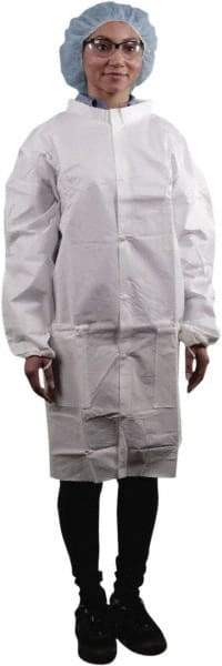 PRO-SAFE - Size 2XL ISO Class 5 White Lab Coat with 3 Pockets - Keyguard, Snap Front, Elastic Cuffs with Thumb-loop - Best Tool & Supply